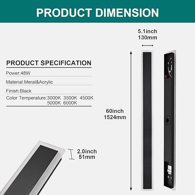 2 Pack Long Outdoor Led Wall Light for House,60 inch Modern Large Outdoor LED Wall Lights,Dimmable Outside Long Linear Light Fixture,Exterior Long Linear Light for Porch,Patio,Garage,Enterway