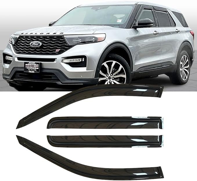 94332 Side Window Visor Wind Vent Deflector fit for 2020-2025 Ford Explorer,4pcs Outside Mount Style Dark Smoke Nice Sun Rain Guards Set