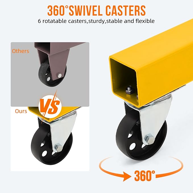 2 Ton Folding Engine Hoist with Lever, Cherry Picker Shop Crane Hoist Lift, 4400 Lbs Heavy Duty Steel Hydraulic Shop Engine Crane for Workshop and Garage, Yellow