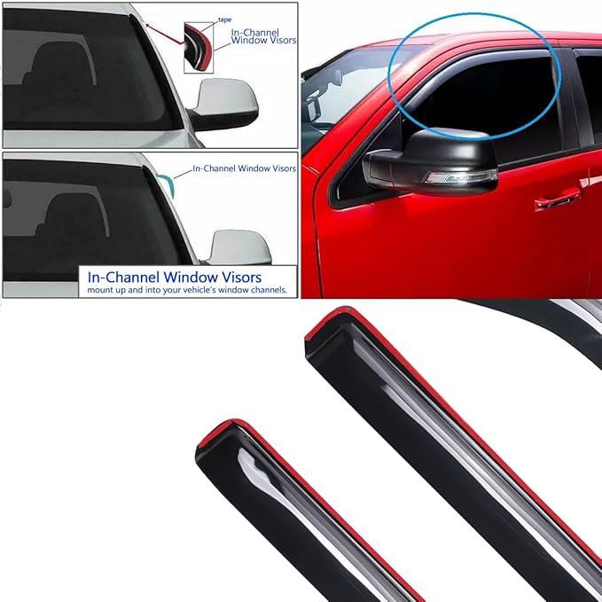Side Window Deflector Visor Rain Guard,in-Channel Style Shatterproof Dark Smoke,4pcs Window Shades fit for 2006-2010 Jeep Commander 194117