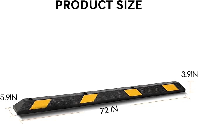 Pack of 2-72" Parking Stoppers for Garage, Heavy Duty Rubber Parking Curb with Reflective Stripe, Garage Floor Wheel Stopper for Car Vehicles Truck, Installation Kit Included