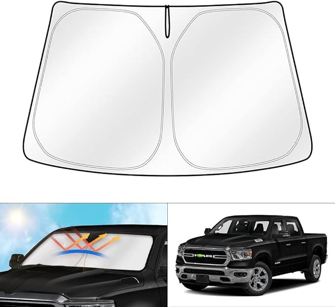 Cartist Windshield Sun Shade Fit for Dodge RAM 1500 2019-2024 CrewCab, MegaCab, 2Dr RegularCab, 4Dr QuadCab Foldable Car Front Window Sunshade Accessories Sun Visor