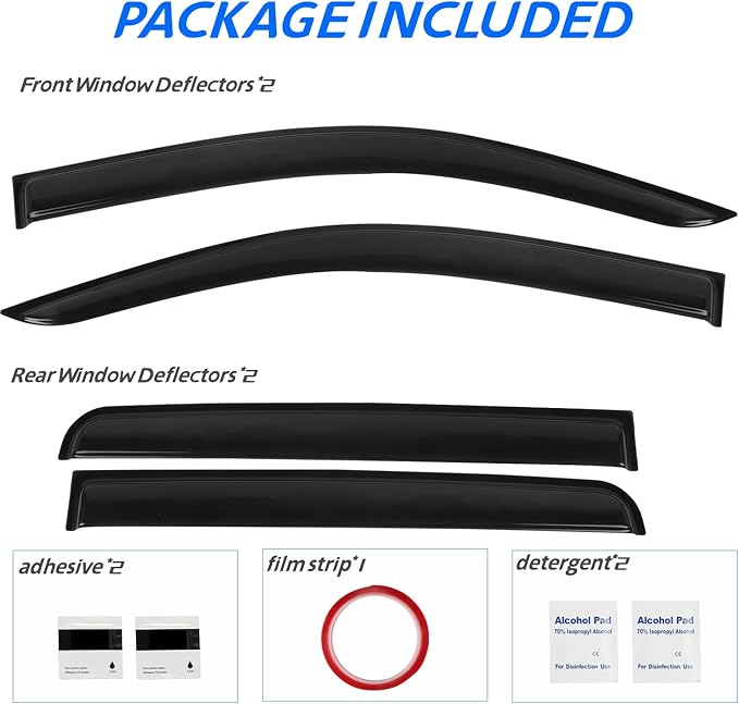 Tape-On Rain Guards Fit for 2023 2024 2025 Chevy Colorado/GMC Canyon, Outside Mount Window Visor, Smoke Tinted Sun Vent Shade Deflector, 4pcs