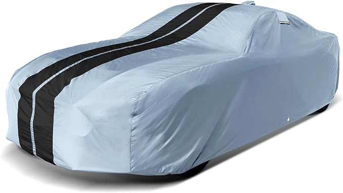 iCarCover Custom Car Cover for Pontiac Ventura II (1971-1977) Waterproof All-Weather Rain Snow UV Sun Protector Full Exterior Indoor Outdoor Car Cover (Stripe - Gray/Black)