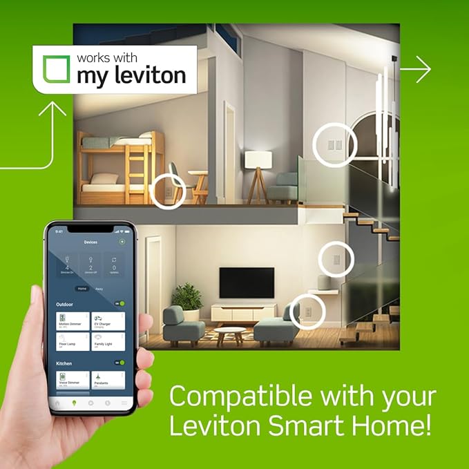 Leviton Level 2 Smart EV Charger with Wi-Fi, 40 Amp, 9.6kW Output, 25' Cable, NEMA 14-50P, Indoor/Outdoor Plug-In EV Charging Station, My Leviton Compatibility, EV40P EVSE