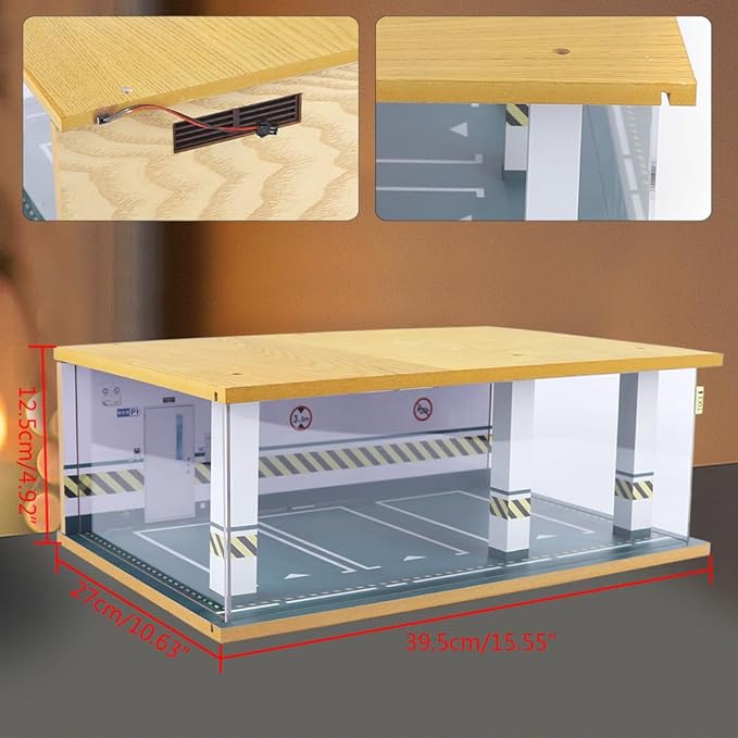 1/24 Parking Garage Model Car Garage Display Case with Clear Acrylic Cover and LED Lighting Toy Car Storage Tabletop Showcase for Boy Kids Home Toy Stores