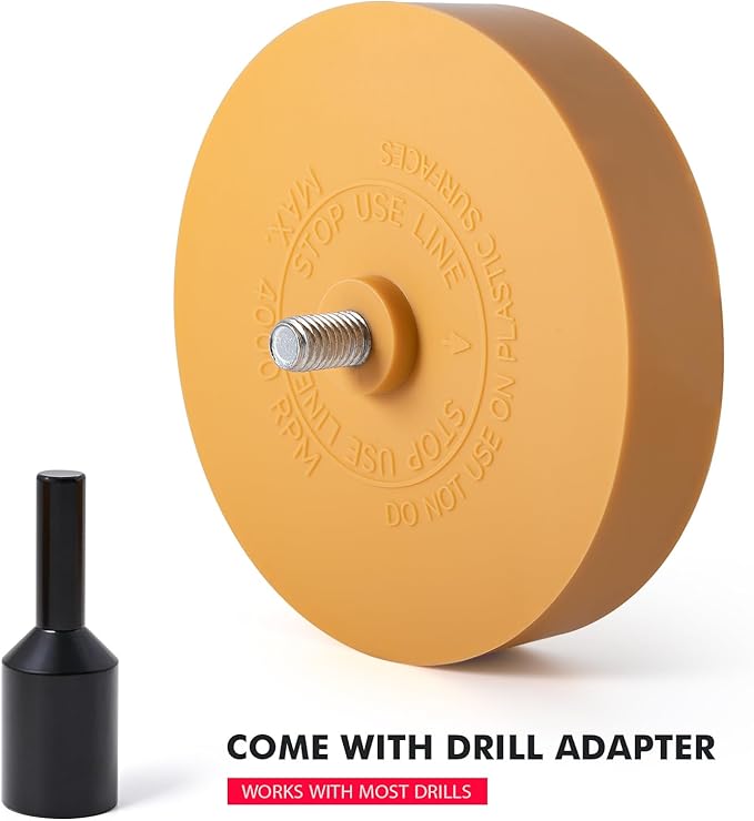 FOSHIO 2 Pack Decal Remover Eraser Wheel with Adapter 4 inch Rubber Eraser Wheel for Drill Removes Car Decal Vinyl Tape Graphics Pinstripe Sticker Adhesive Remover (2 Pack Solid)