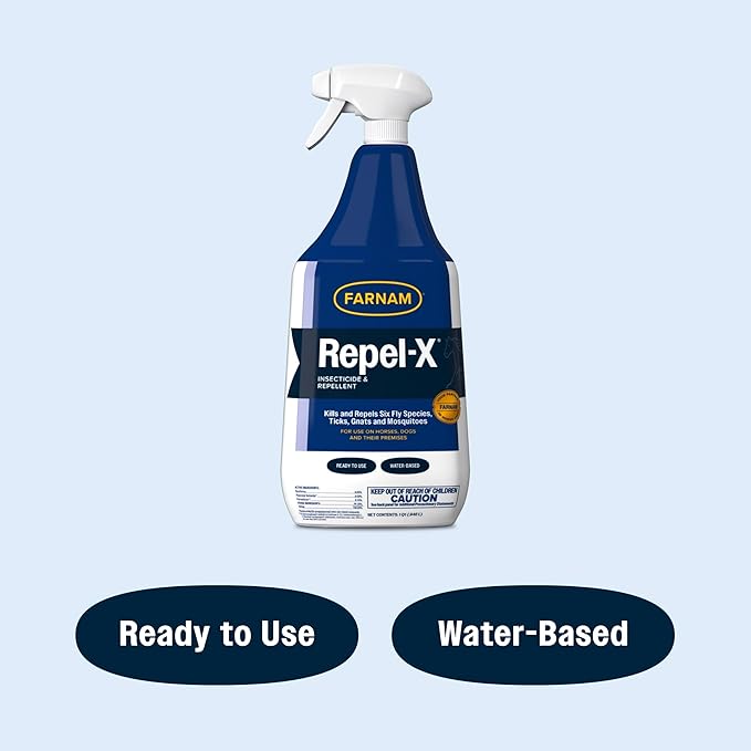 Farnam Repel-X Ready-To-Use Fly Spray, Insecticide And Repellent For Horses And Dogs, 32 Fluid Ounces, 1 Quart Bottle With Trigger Sprayer