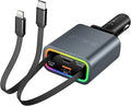 Retractable Car Charger 4 in 1, 131w Cigarette Lighter Adapter USB C, Type C Retractable Fast Charging Car Charger Adapter Multi Port for iPhone16/15/14/13/12/11, Samsung and More