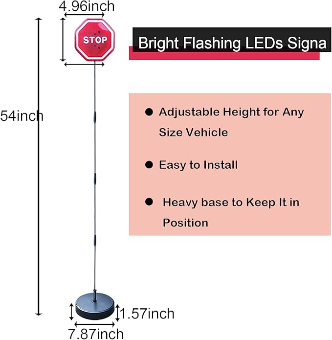 Parking Garage Flashing Stop Sign - Stop Sign for Garage Parking, Adjustable Height Parking Assist, LED Garage Car Stop Indicator, 1-Pack