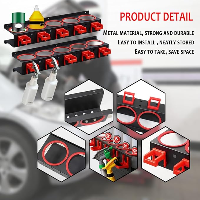 Wall Mounted Spray Bottle Holder, 2 Pack Spray Can Holder, Spray Bottle Storage Rack, Garage Bottle Organizer with Car Cleaning Brush Kit, Aerosol Can Organizer for Garage Car Beauty Accessory