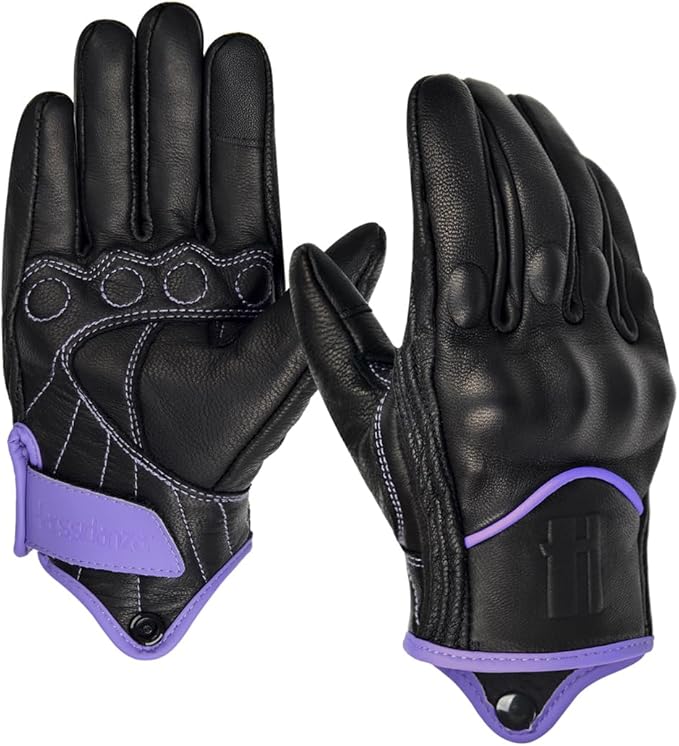 Harssidanzar Women's Motorcycle Gloves,Leather Motorcycle Gloves, Motorbike Gloves, Road Racing, Cycling, Climbing, Powersports Gloves Touchscreen GL016