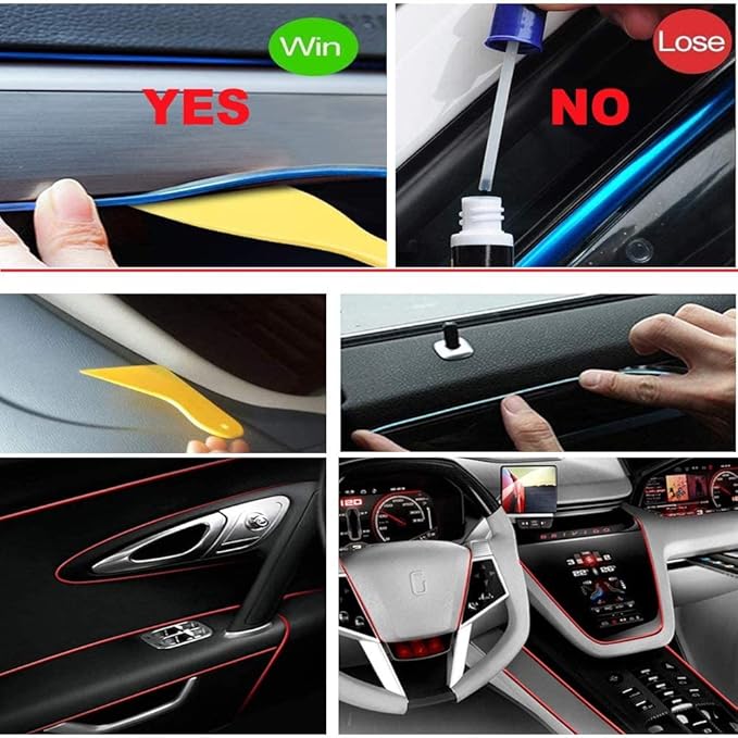 El Wire Blue Interior Car LED Strip Lights, 5M Neon Wire USB 5V with Fuse Protection for Automotive Interior Decoration, with 6mm Sewing Edge