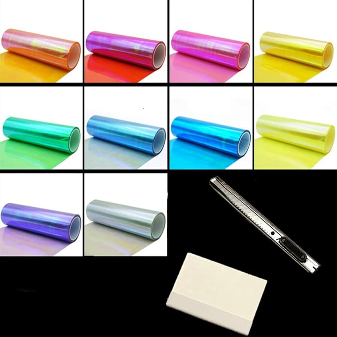 LED LIGHT 12 by 48 inches Self Adhesive Shiny Chameleon Headlights Tail Lights Fog Lights Films,Film Sheet Sticker,Tint Vinyl Film with Gift Knife and Hand Tool (Green)