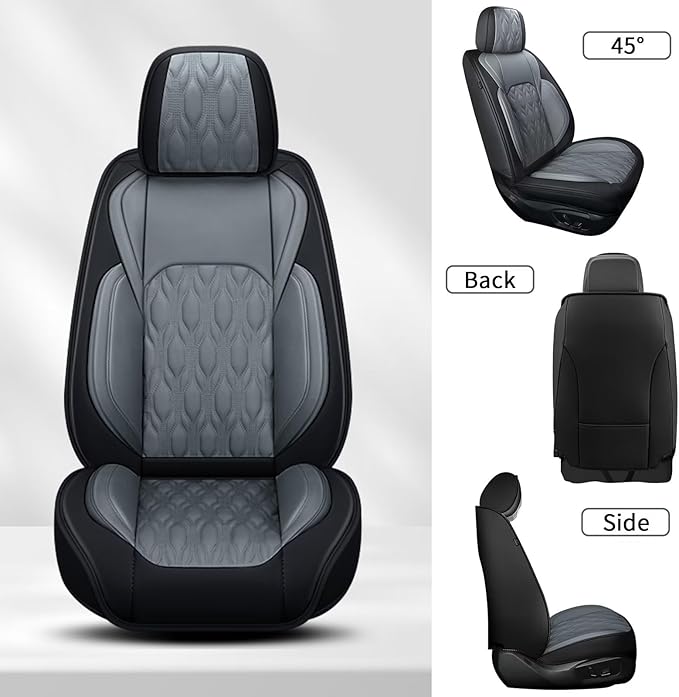 Leather Seat Covers for Car Fit for Toyota Camry 2012-2025 Full Set Car Seat Covers Waterproof Non-Slip Automotive Seat Cushion Protectors (5 Seats,Black&Grey)