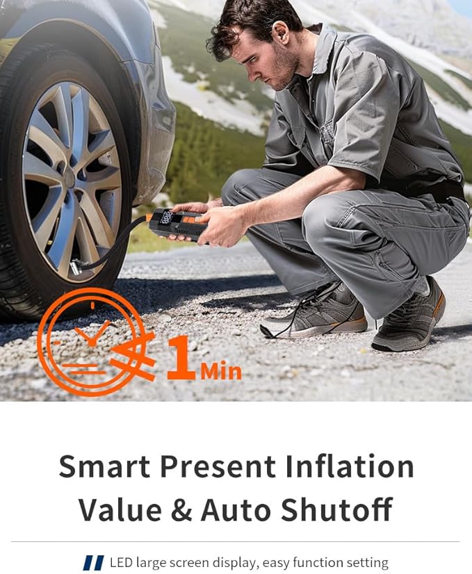 Tire Inflator Portable Air Compressor, 6X Faster 180 PSI Cordless Air Compressor, Air Pump with Pressure Gauge - Portable Tire Inflator for Car, Pickup, Motor, Bicycle, Balls and More