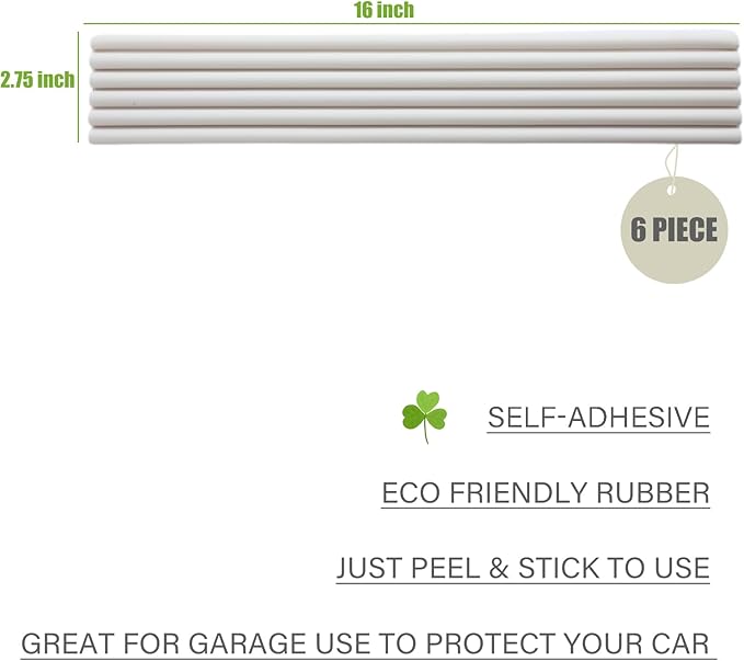 Garage Wall Protector Strip Car Door Protector, Self-Adhesive Rubber Garage Wall Guards for Car SUV Doors, Waterproof Wall Bumper Guards for Cars - 2.75x16 Inches 6 Packs - White