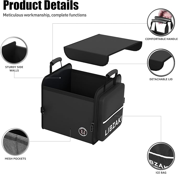 LIBZAKI Car Trunk Storage Organizer, Collapsible Trunk Storage Box for Car Truck SUV-Black