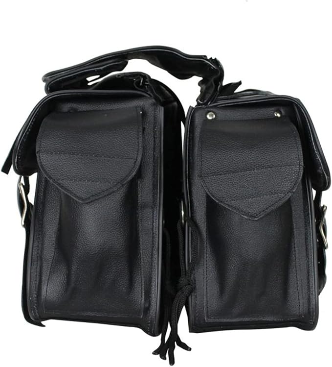 GARGOYLE BELLS Motorcycle Saddle Bags Leather Motorcycle Luggage Bag with Gun Holsters For Softails Sportsters and Choppers Tool Bags (Black Leather, 14" x 8" x 11")