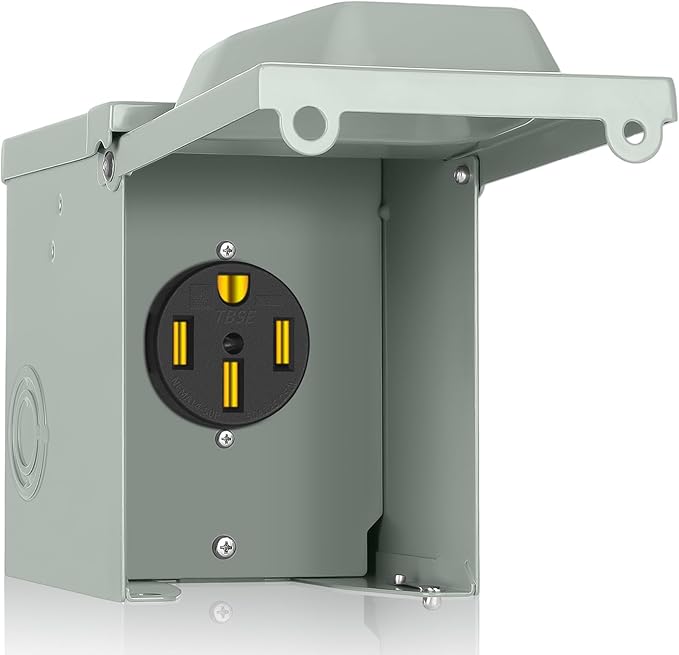 PAULINN 50 Amp RV Outlet Box, Nema 14-50R Outlet 125/250 Volt RV Plug w/Anti-Theft Lockable Swing Cover, UL Listed & Weatherproof for Camper, Electric Car, Tesla