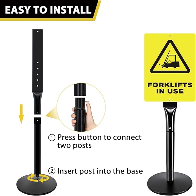 Parking Sign Post with Base - 15 Lbs Heavy Duty Parking Sign Stand for Hanging Traffic Construction Street Warning Notice, Movable Black Cast Iron Base Stand for Outdoor Use, 1 Pack