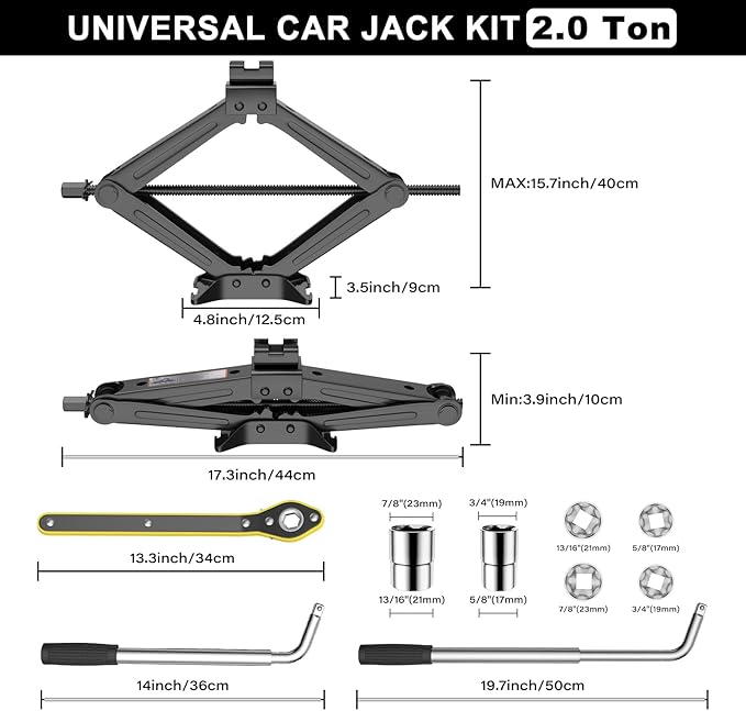 IMAYCC Car Jack Kit, Scissor Jack for Car 2 Ton (4409 lbs) Tire Jack Repair Kit,Spare Tire Changing Kit with Lug Wrench,Emergency Kit for Vehicle/Auto/SUV/MPV