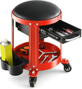 S AFSTAR Garage Shop Roller Seats, Adjustable Pneumatic Rolling Creeper Stool W/Removable Padded Seat, 2-Direction Drawers, Twin Can Holder, Round Mechanic Rolling Stool, 330 LBS Max Load