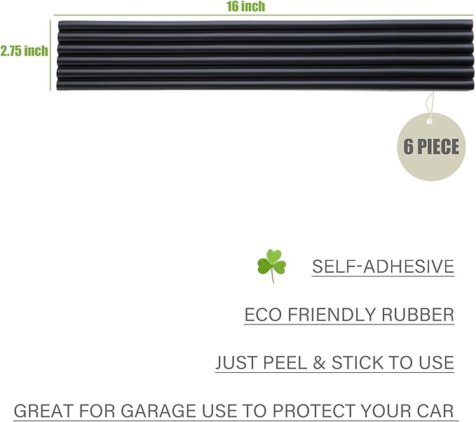 Garage Wall Protector Strip Car Door Protector, Self-Adhesive Rubber Garage Wall Guards for Car SUV Doors, Waterproof Wall Bumper Guards for Cars - 2.75x16 Inches 6 Packs - Black