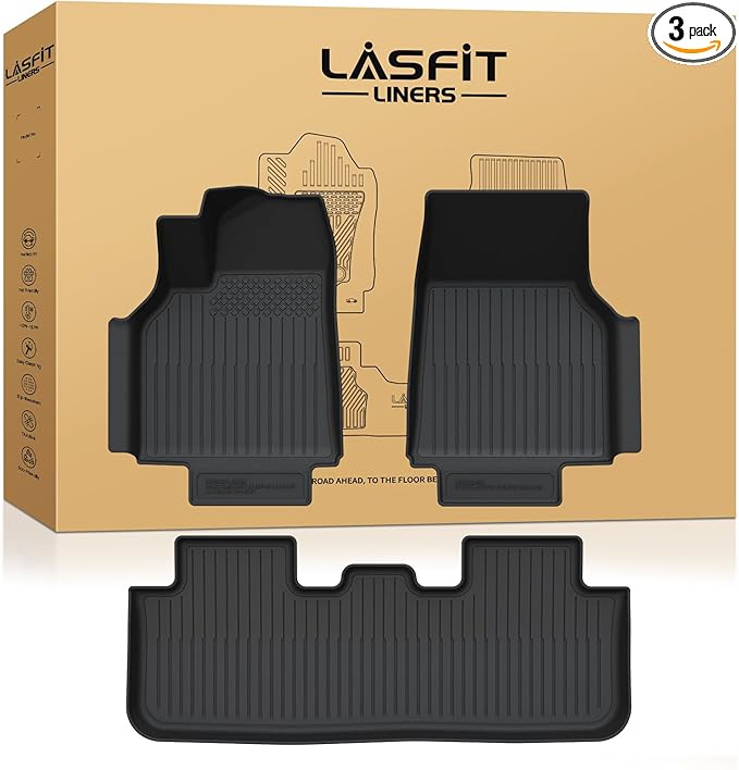LASFIT Premium Extra Thick Floor Mats for Tesla Model Y Juniper 2025 2026 All Weather TPE Custom Fit Interior Accessories Front Rear Car Liner 1st & 2nd Rows Set, Black