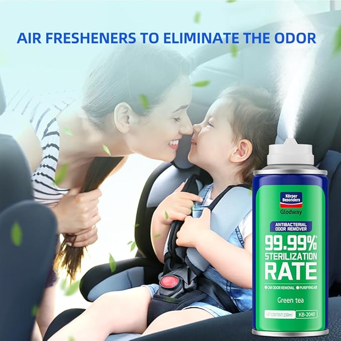 Glodway Whole Car Air Refresher Spray,Odor Eliminator Eliminates Strong Vehicle Odors,Green Tea Scent-6 Ounce Spray Bottle (Plack of 2)