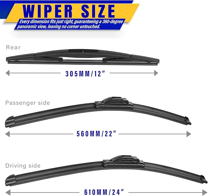 3 wipers Replacement for 2005-2015 Nissan Armada/2004-2010 Infiniti QX56/2011-2014 Acura TSX, Windshield Wiper Blades Original Equipment Replacement - 24"/22"/12" (Set of 3) U/J HOOK