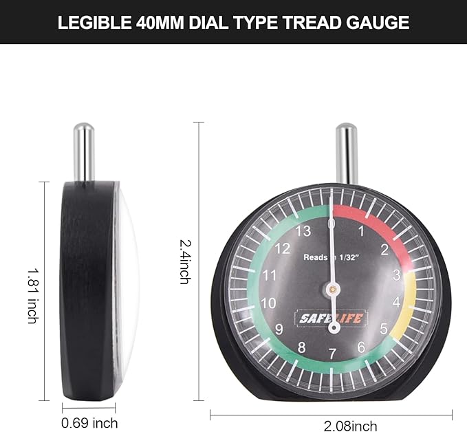 SAFELIFE Tire Tread Depth Gauge, 10 Pack Dial Type Tire Tread Depth Gauge Professional for Motorcycle, Car,Truck and Bus,Easy Reading Tyre Tread Depth Gauge in 32nds