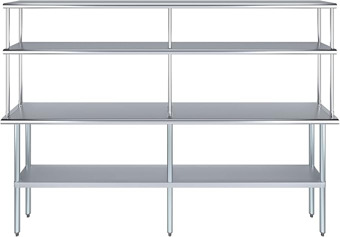 Amgood Stainless Steel Work Table Double Tier Overshelf | Metal Kitchen Prep Table & Shelving Combo | NSF (14" x 96" Work Table + 12" Overshelf)