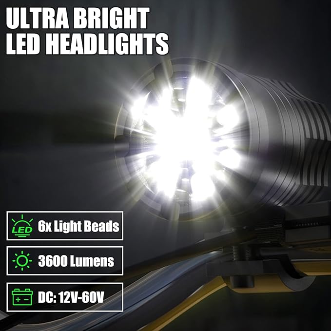 Motorcycle Driving Lights 12-60V 40W 3600LM LED Fog Lights for ATV UTV Bike Car Truck Boat Forklift Waterproof LED Spotlights with 6 Light Beads High Low Strobe Beam Switch Universal (Black 2)