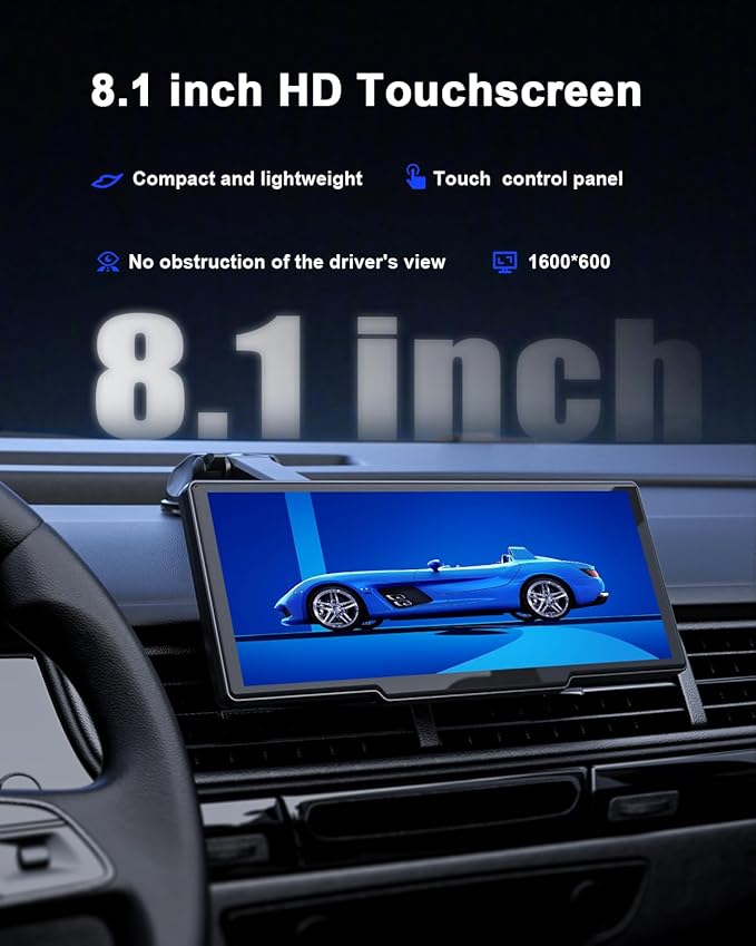 8.1'' Wireless Apple Carplay Screen for Car, Android Auto with Backup Camera, Portable Car Stereo Touchscreen with OTA/GPS Navigation/Mirror Link/Voice Control/Bluetooth/AUX/FM/WiFi