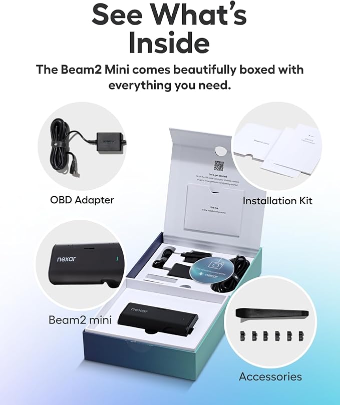 Nexar Beam2 Mini Dash Cam Car Camera 64GB Storage 24H Parking Mode Wide Angle FHD Lens Wireless Dash Camera for Cars Includes $25 OBD Hardwire Kit for Continuous Power