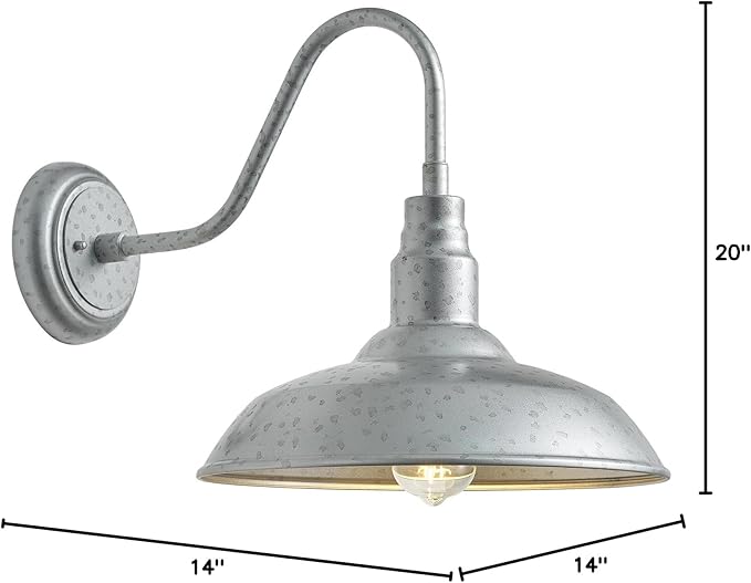 14in Outdoor Gooseneck Barn Lights for Patio, Galvanized Finish Exterior Farmhouse Wall Light Fixtures, Barn Style Porch Wall Sconce for Garage, Front Door