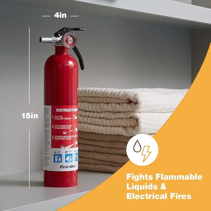 First Alert Fire Extinguisher for Home, Standard Rechargeable Compliance Unit, UL RATED 1-A:10-B:C, HOME1, Red, 1-Pack
