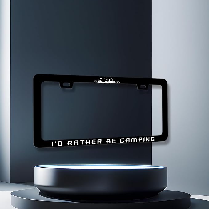 I'd Rather be Camping License Plate Frame Funny Camper License Plate Holder for Personalized Mountain Car Decorative Stainless Steel License Plate Camp Auto Part with Screws 12.2" x 6.2"