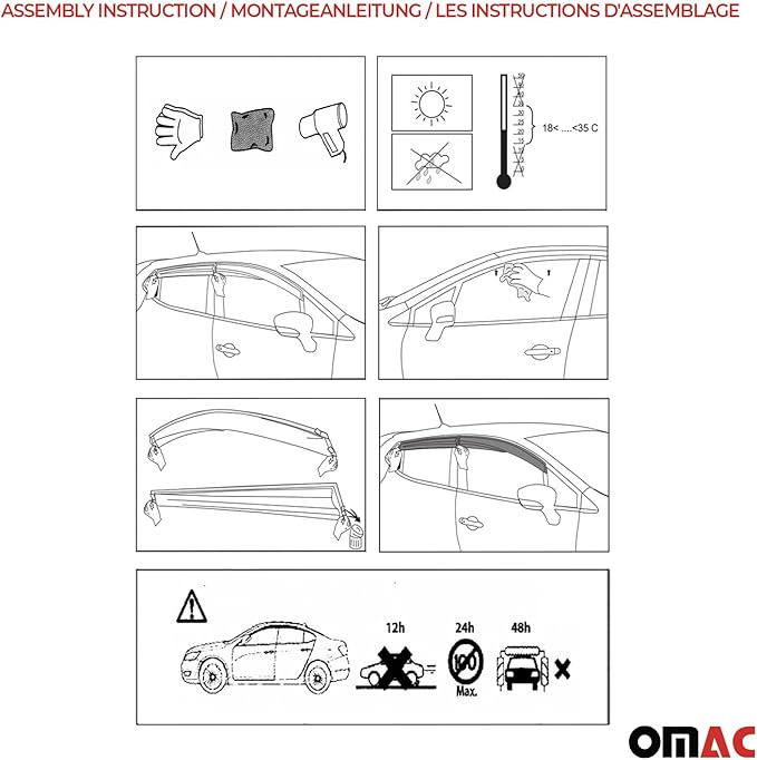 OMAC Window Visor Vent Rain Guard Deflector for Mercedes Metris 2016-2024 Smoke 2X