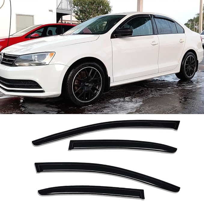 94985 Sunproof Waterproof Side Window Wind Deflector, 4pcs Protective Replacements Rain Guards Set, Window Visor fit for 2011-2018 Jetta