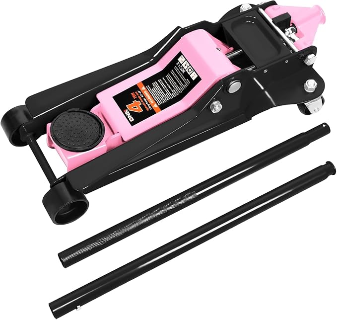DNA MOTORING Floor Jack 4 Ton (8000 lbs) Capacity, Fast Lift Low Profile Hydraulic Trolley Jack, Steel Heavy-Duty Service Car Jack, Lifting Range 4.5"-20", Pink, TOOLS-00308-PK