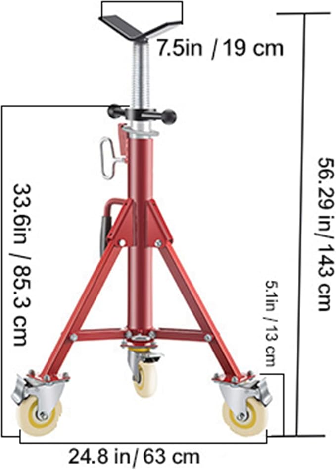 VEVOR Pipe Stand, Pipe Jack Stands with Casters Adjustable Height 28-52 Inch, V Head Pipe Stand 882 LB, Folding Portable Pipe Stands 1/8 to 12 Inch Pipe Supporting, Steel Jack Stand
