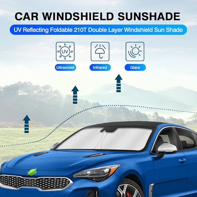 KUST Windshield Sun Shade for 2018-2023 Kia Stinger Window Sunshade Sun Visor Protector Foldable Blocks UV Rays Keep Your Car Cooler
