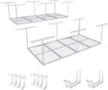 FLEXIMOUNTS 2-Piece Overhead Garage Storage Rack Set w/Hooks Adjustable Ceiling Storage Rack, 96" Length x 48" Width x 40" Height, 2 pcs, White
