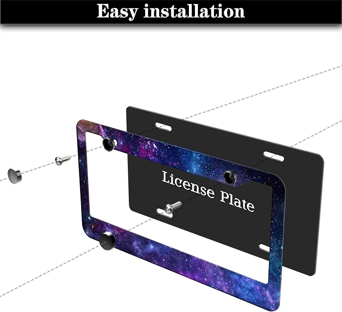 License Plate Frames for Men Multicolor License Plate Cover for Women Galaxy Aluminum Metal Car Accessory 2 Pack with Screw Covers Set