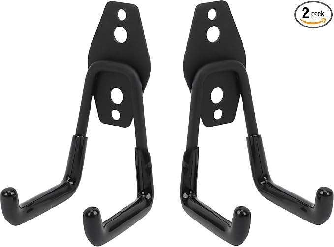 Wall Mount Heavy Duty Garage Hooks (2-Pack) – Wall Mounted Storage Hooks for Ladders, Bikes, Tools & More – Rust-Resistant Steel with Anti-Slip PVC Coating Small U Hooks