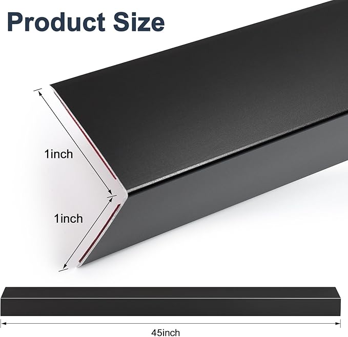 4PCS 45" Black Metal Corner Protectors, Aluminum Self Adhesive Corner Guards, Metal Wall Edge Protector Strip, Furniture Corner Protectors, Wall Cabinet Baseboard Decoration 45" x 1"