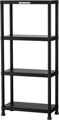 WORKPRO 4-Tier Plastic Storage Shelves, 400lb Capacity Shelving Unit, 51.4" H x 23.9" W x 12" D, Storage Rack for Garage, Home, Pantry, Office, Laundry, Tool-Free Assembly, Black