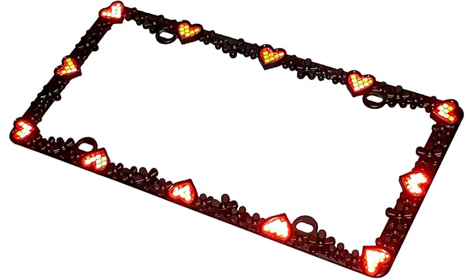 Creathome 3D Daisy Heart License Plate Frame from Pure Zinc Alloy Metal Perfect Plate Holder, Matt Black Daisy with Red Reflective Heart